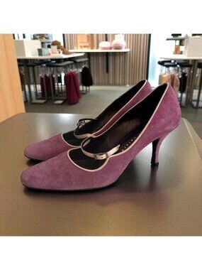 MARTINEZ VALERO Purple Suede Mary Janes Heels Size 9 1/2